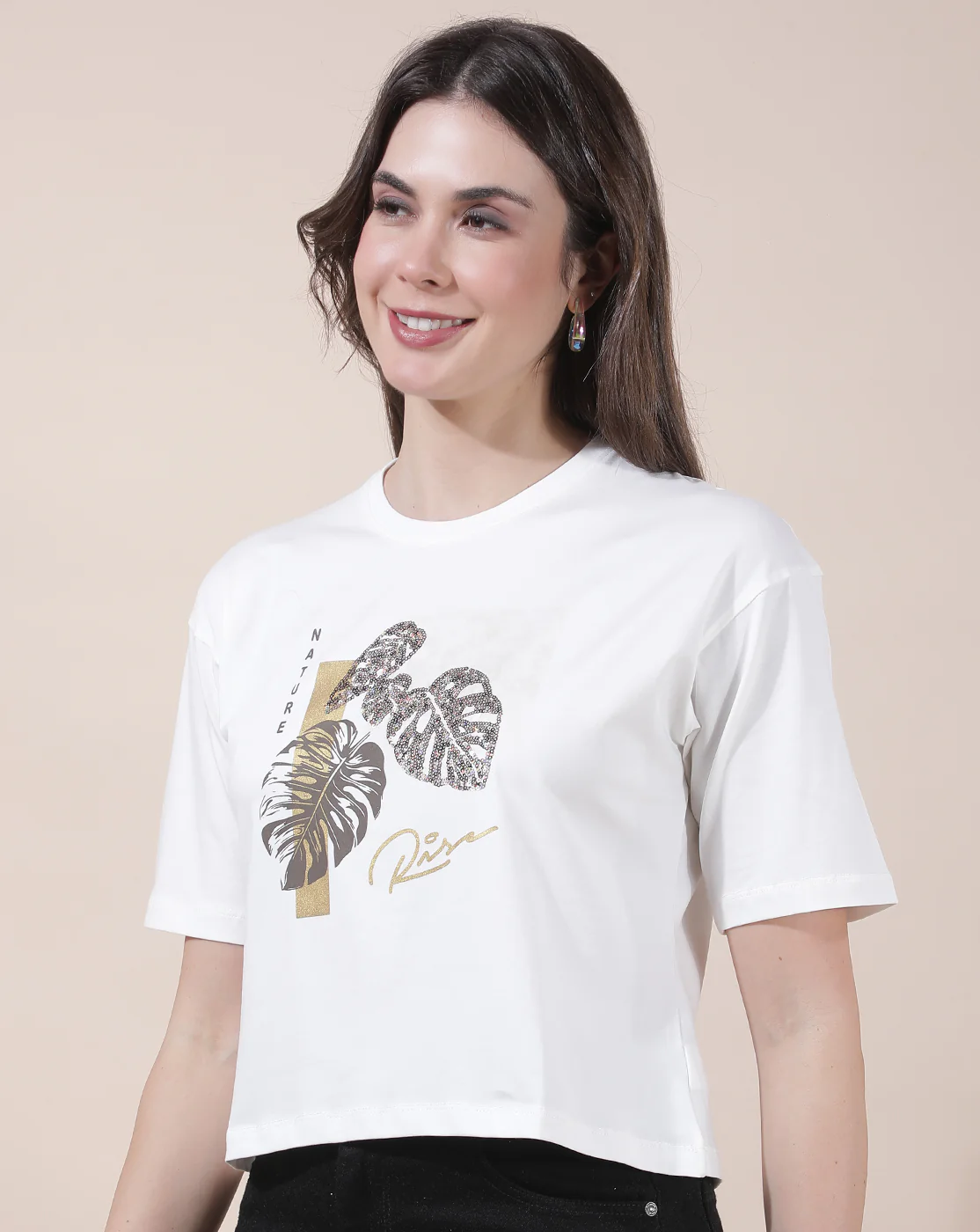 T-Shirt for Women l Breathable & Soft with Color Fastness Regular Fit Round Neck Cotton Blend Fabric Embroidered Pattern - Image 7
