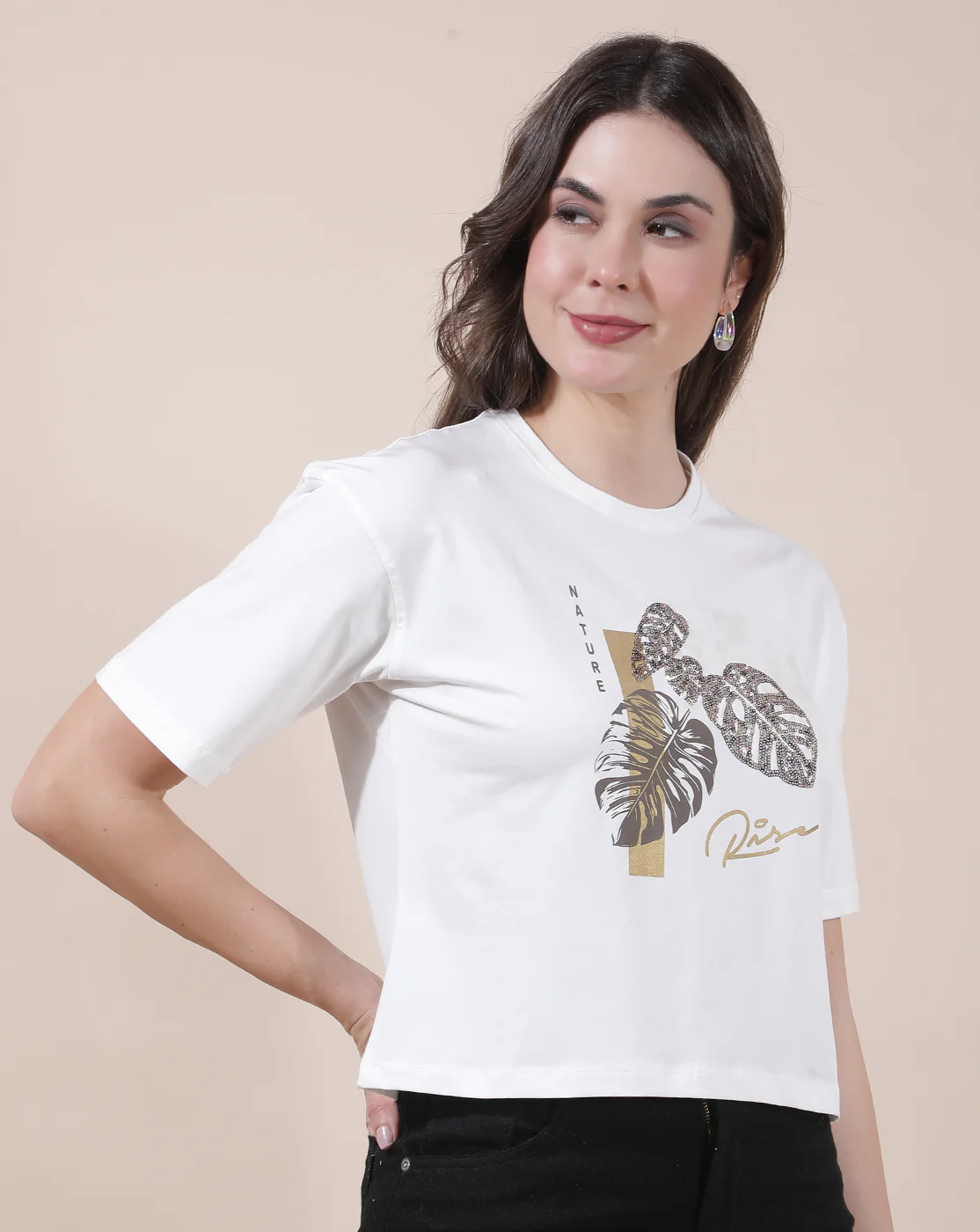T-Shirt for Women l Breathable & Soft with Color Fastness Regular Fit Round Neck Cotton Blend Fabric Embroidered Pattern - Image 8