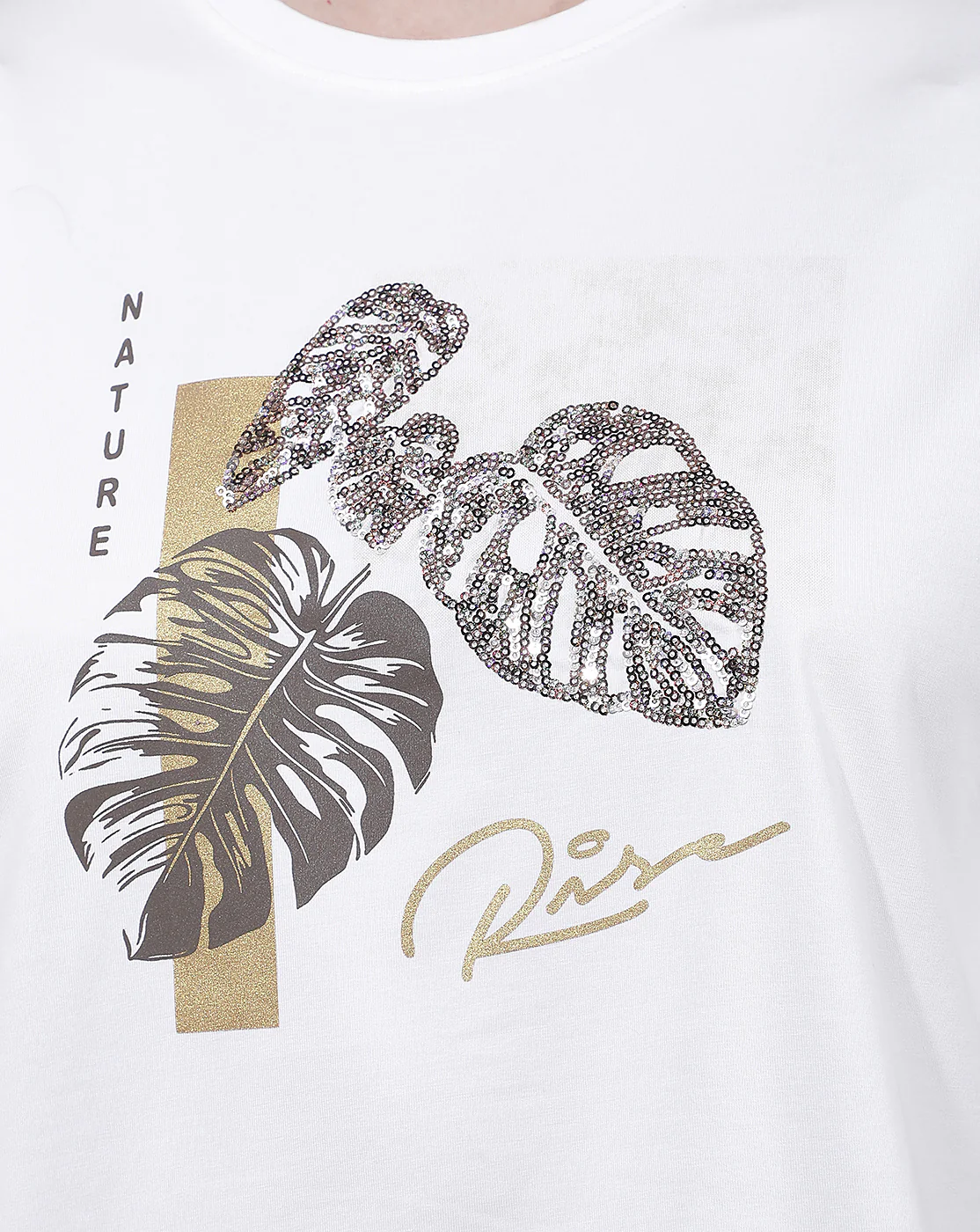 T-Shirt for Women l Breathable & Soft with Color Fastness Regular Fit Round Neck Cotton Blend Fabric Embroidered Pattern - Image 9