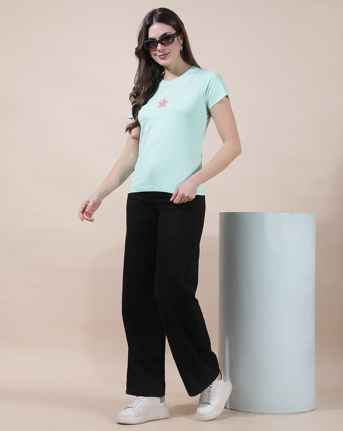 T-Shirt for Women l Breathable & Soft with Color Fastness Regular Fit Round Neck Cotton Blend Fabric Embroidered Pattern - Image 2
