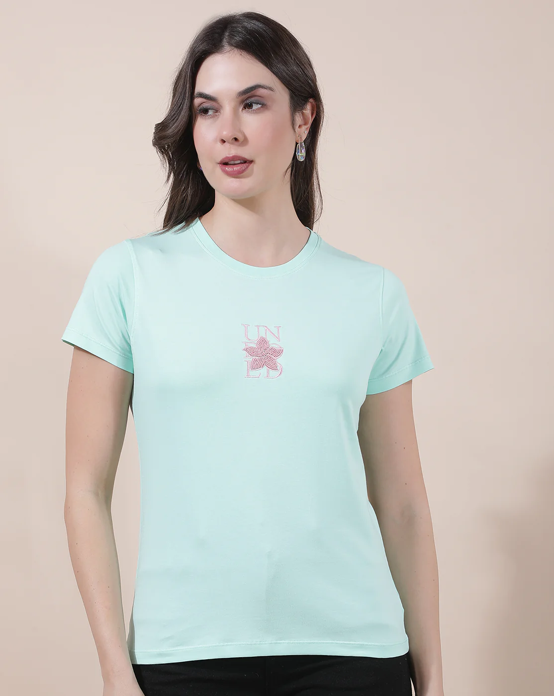 T-Shirt for Women l Breathable & Soft with Color Fastness Regular Fit Round Neck Cotton Blend Fabric Embroidered Pattern - Image 6