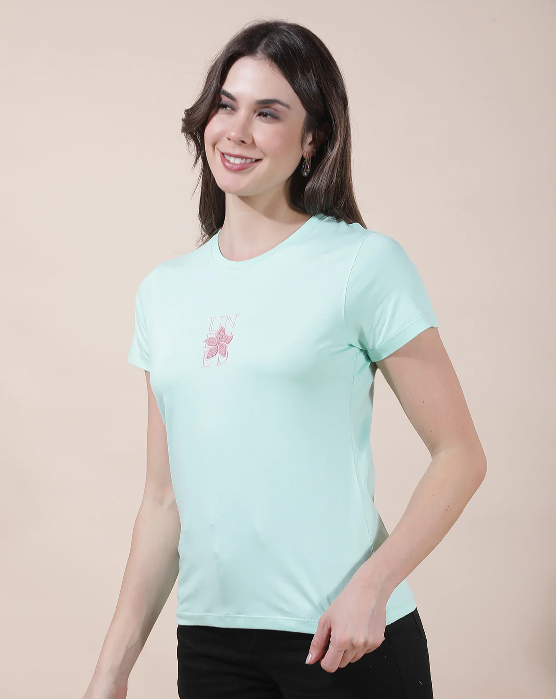 T-Shirt for Women l Breathable & Soft with Color Fastness Regular Fit Round Neck Cotton Blend Fabric Embroidered Pattern - Image 8
