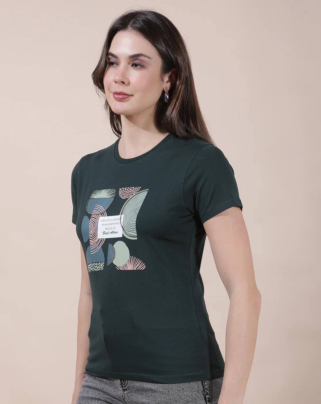T-Shirt for Women l Breathable & Soft with Color Fastness Regular Fit Round Neck Cotton Blend Fabric Printed Pattern - Image 5
