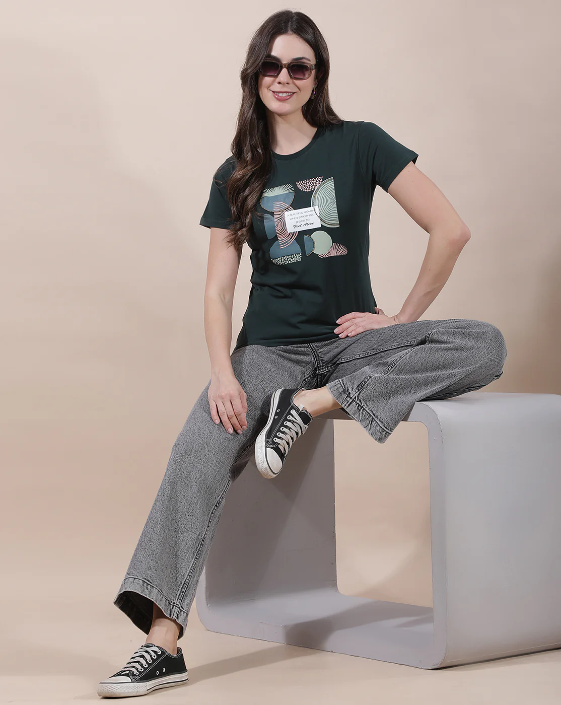 T-Shirt for Women l Breathable & Soft with Color Fastness Regular Fit Round Neck Cotton Blend Fabric Printed Pattern - Image 8