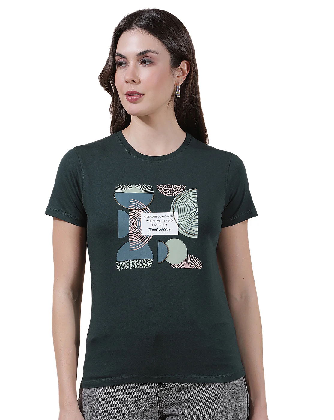 T-Shirt for Women l Breathable & Soft with Color Fastness Regular Fit Round Neck Cotton Blend Fabric Printed Pattern - Image 9
