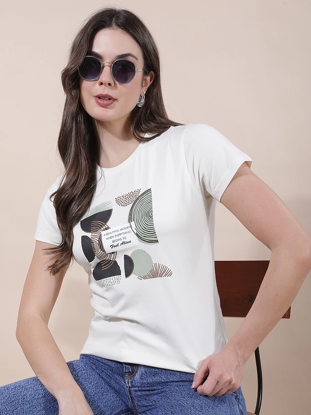 T-Shirt for Women l Breathable & Soft with Color Fastness Regular Fit Round Neck Cotton Blend Fabric Printed Pattern - Image 2