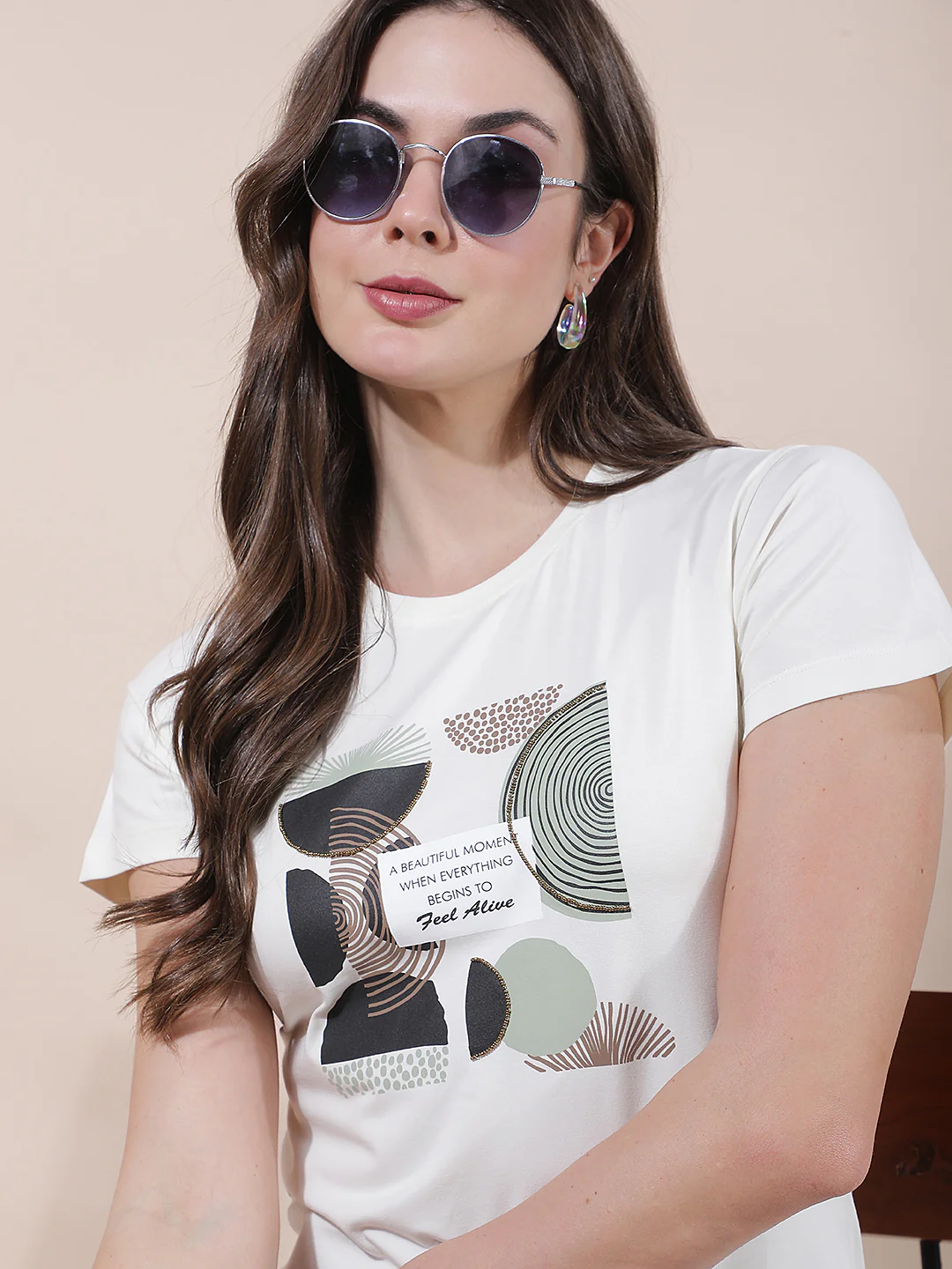 T-Shirt for Women l Breathable & Soft with Color Fastness Regular Fit Round Neck Cotton Blend Fabric Printed Pattern - Image 3