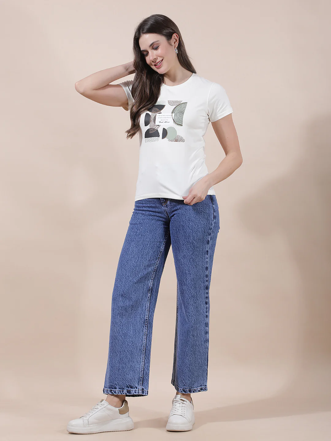 T-Shirt for Women l Breathable & Soft with Color Fastness Regular Fit Round Neck Cotton Blend Fabric Printed Pattern - Image 4