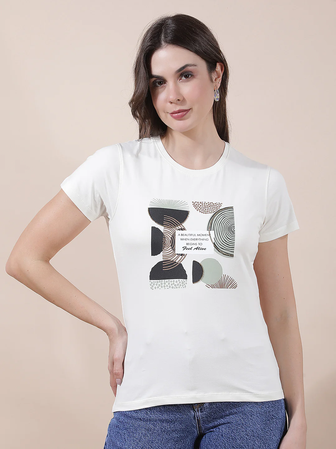 T-Shirt for Women l Breathable & Soft with Color Fastness Regular Fit Round Neck Cotton Blend Fabric Printed Pattern - Image 6