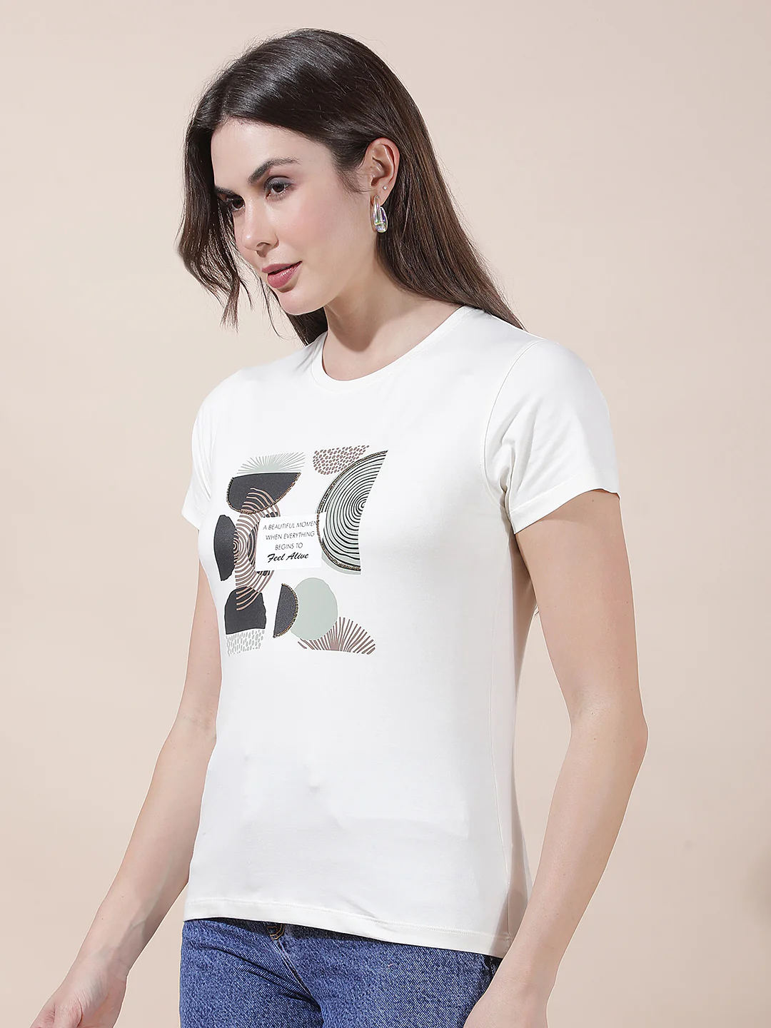 T-Shirt for Women l Breathable & Soft with Color Fastness Regular Fit Round Neck Cotton Blend Fabric Printed Pattern - Image 7