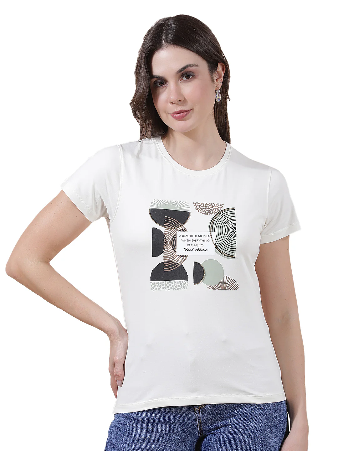 T-Shirt for Women l Breathable & Soft with Color Fastness Regular Fit Round Neck Cotton Blend Fabric Printed Pattern - Image 9