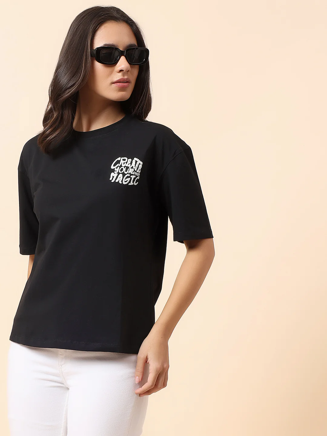 T-Shirt for Women l Breathable & Soft with Color Fastness Regular Fit Round Neck Cotton Blend Fabric Printed Pattern - Image 2