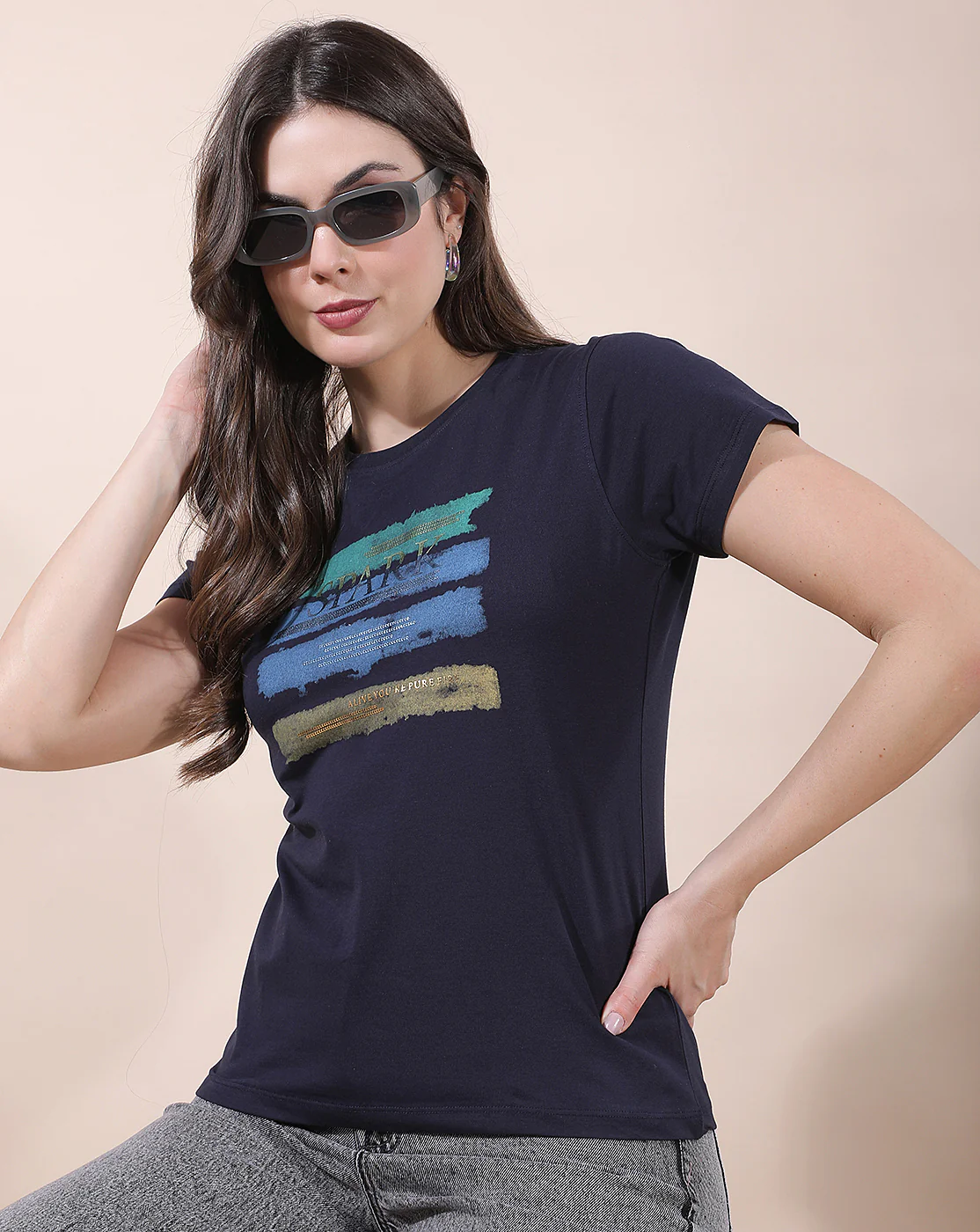 T-Shirt for Women l Breathable & Soft with Color Fastness Regular Fit Round Neck Cotton Blend Fabric Printed Pattern - Image 2