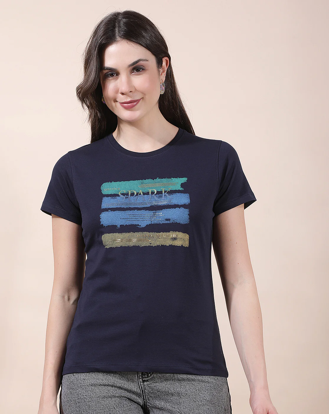 T-Shirt for Women l Breathable & Soft with Color Fastness Regular Fit Round Neck Cotton Blend Fabric Printed Pattern - Image 5
