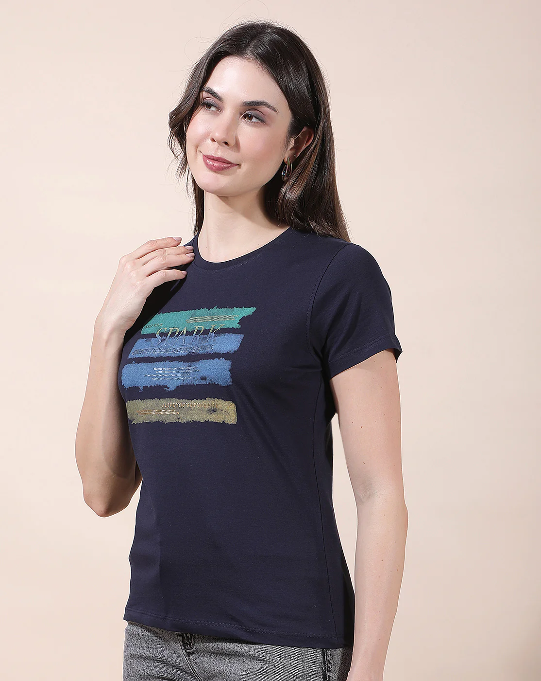 T-Shirt for Women l Breathable & Soft with Color Fastness Regular Fit Round Neck Cotton Blend Fabric Printed Pattern - Image 6