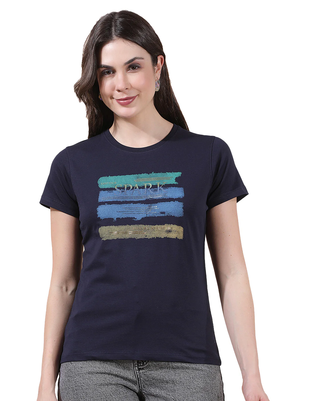 T-Shirt for Women l Breathable & Soft with Color Fastness Regular Fit Round Neck Cotton Blend Fabric Printed Pattern - Image 9