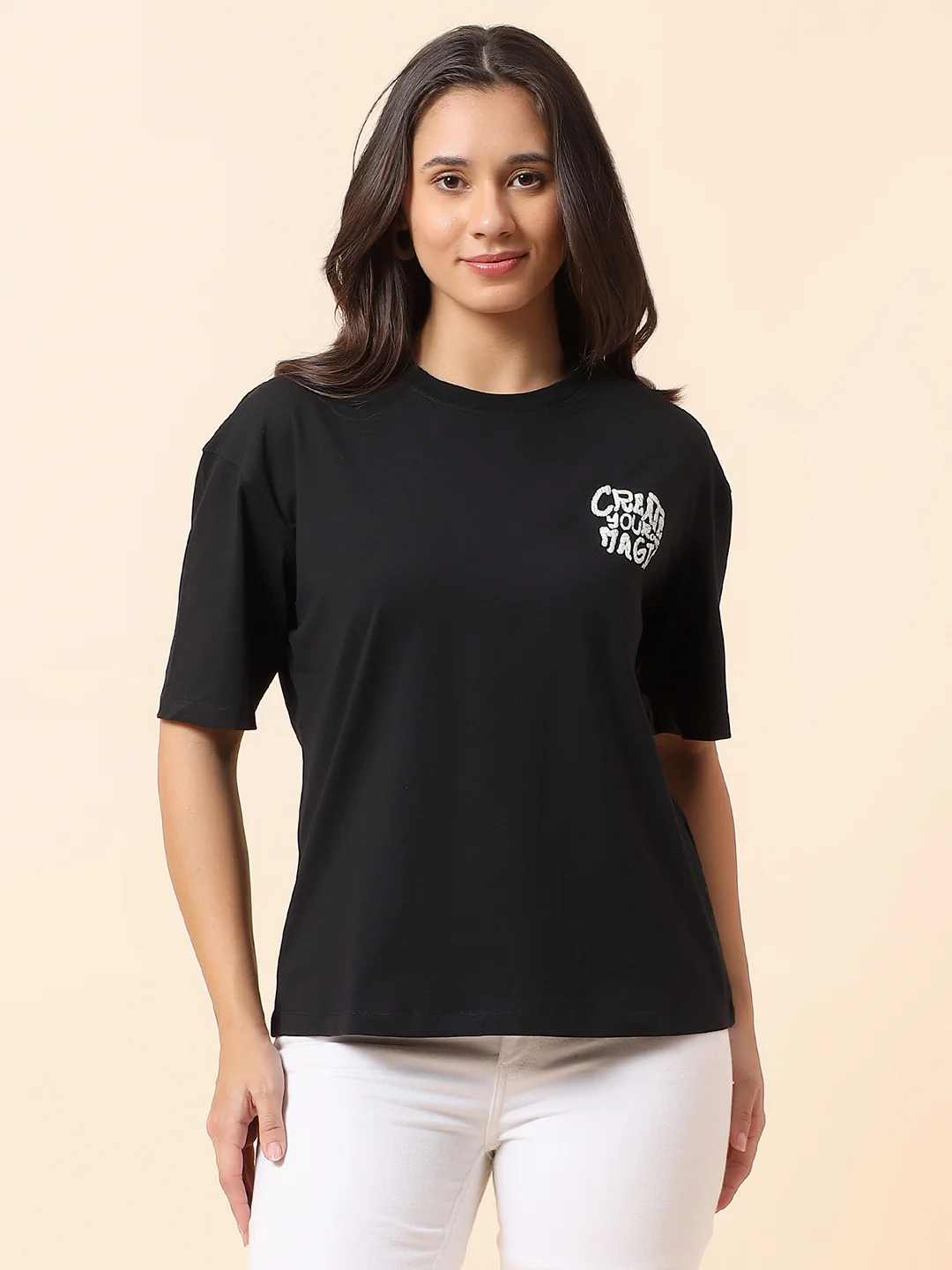 T-Shirt for Women l Breathable & Soft with Color Fastness Regular Fit Round Neck Cotton Blend Fabric Printed Pattern - Image 3