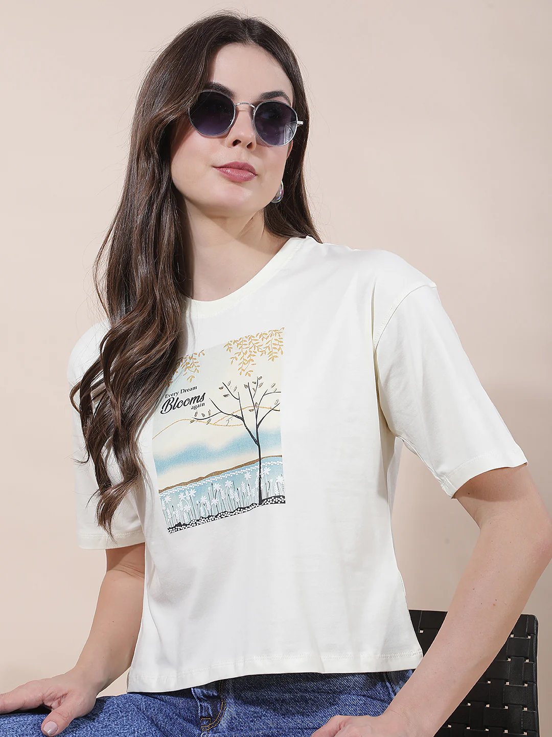 T-Shirt for Women l Breathable & Soft with Color Fastness Regular Fit Round Neck Cotton Blend Fabric Printed Pattern - Image 2