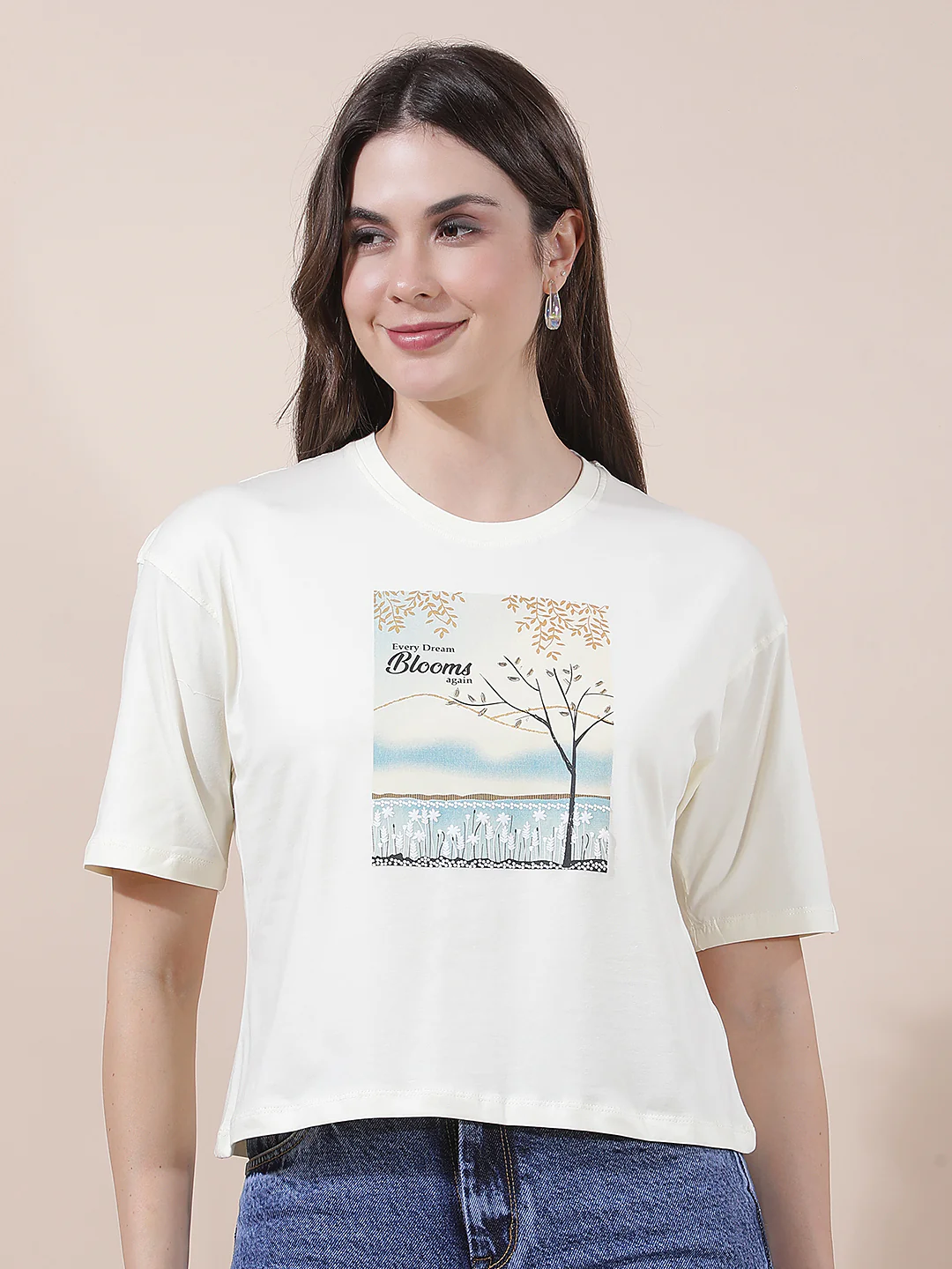 T-Shirt for Women l Breathable & Soft with Color Fastness Regular Fit Round Neck Cotton Blend Fabric Printed Pattern - Image 6