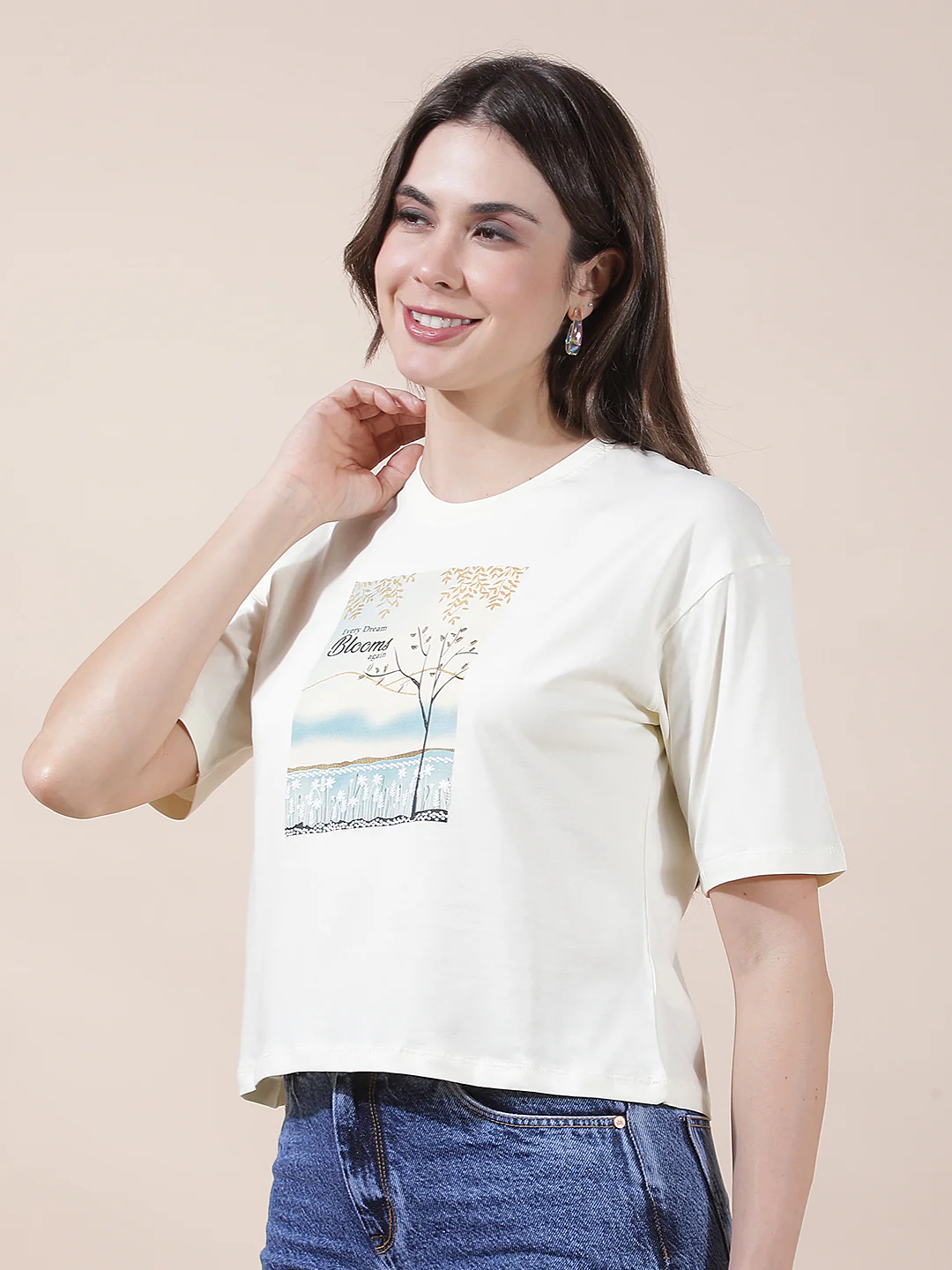 T-Shirt for Women l Breathable & Soft with Color Fastness Regular Fit Round Neck Cotton Blend Fabric Printed Pattern - Image 8