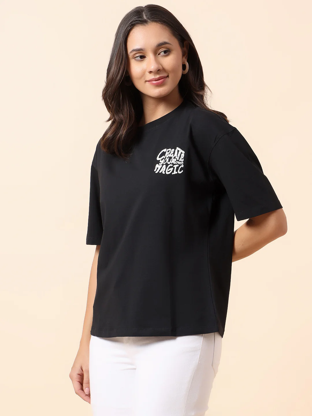 T-Shirt for Women l Breathable & Soft with Color Fastness Regular Fit Round Neck Cotton Blend Fabric Printed Pattern - Image 4