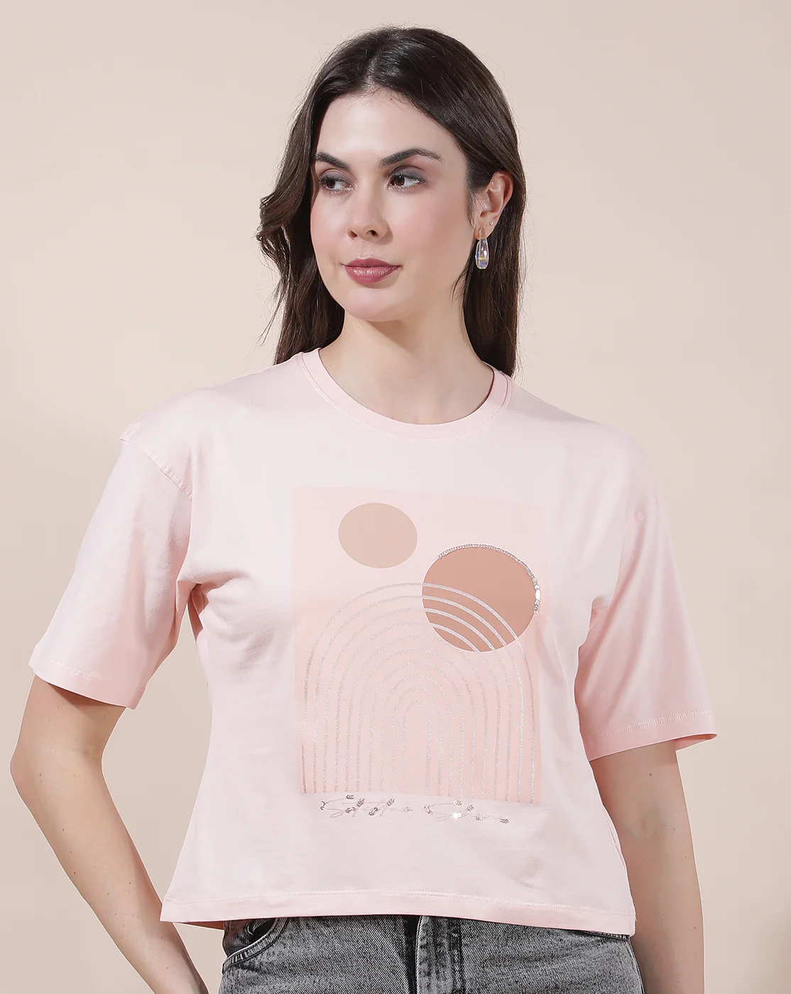 T-Shirt for Women l Breathable & Soft with Color Fastness Regular Fit Round Neck Cotton Blend Fabric Printed Pattern - Image 5