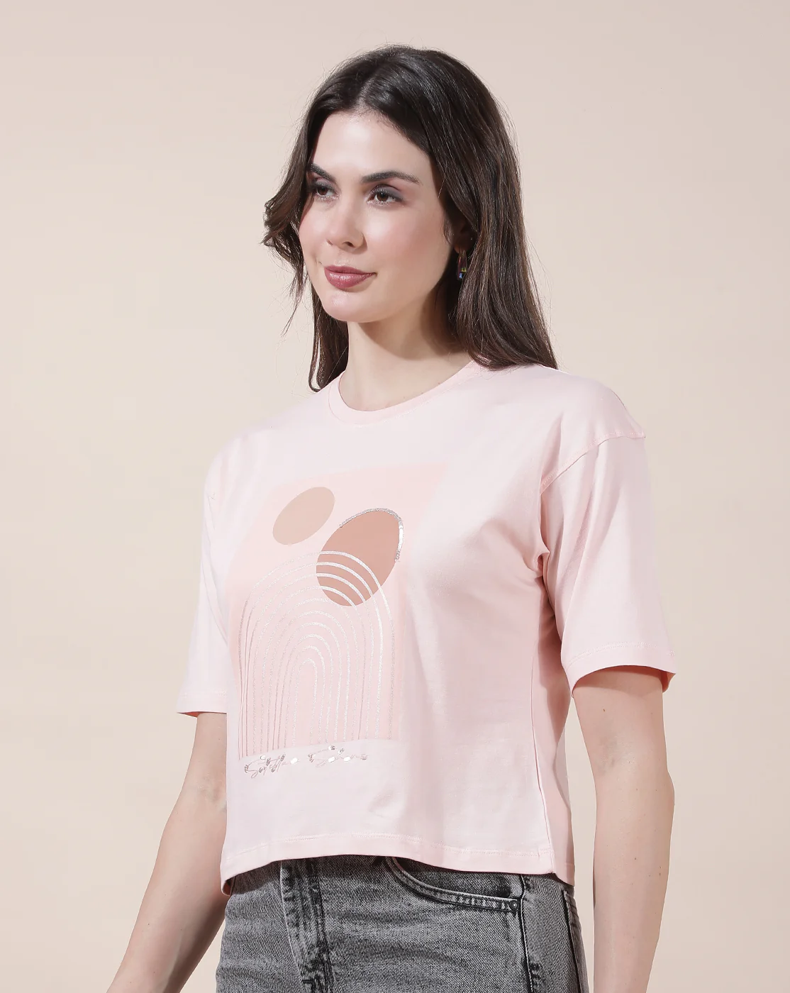 T-Shirt for Women l Breathable & Soft with Color Fastness Regular Fit Round Neck Cotton Blend Fabric Printed Pattern - Image 6