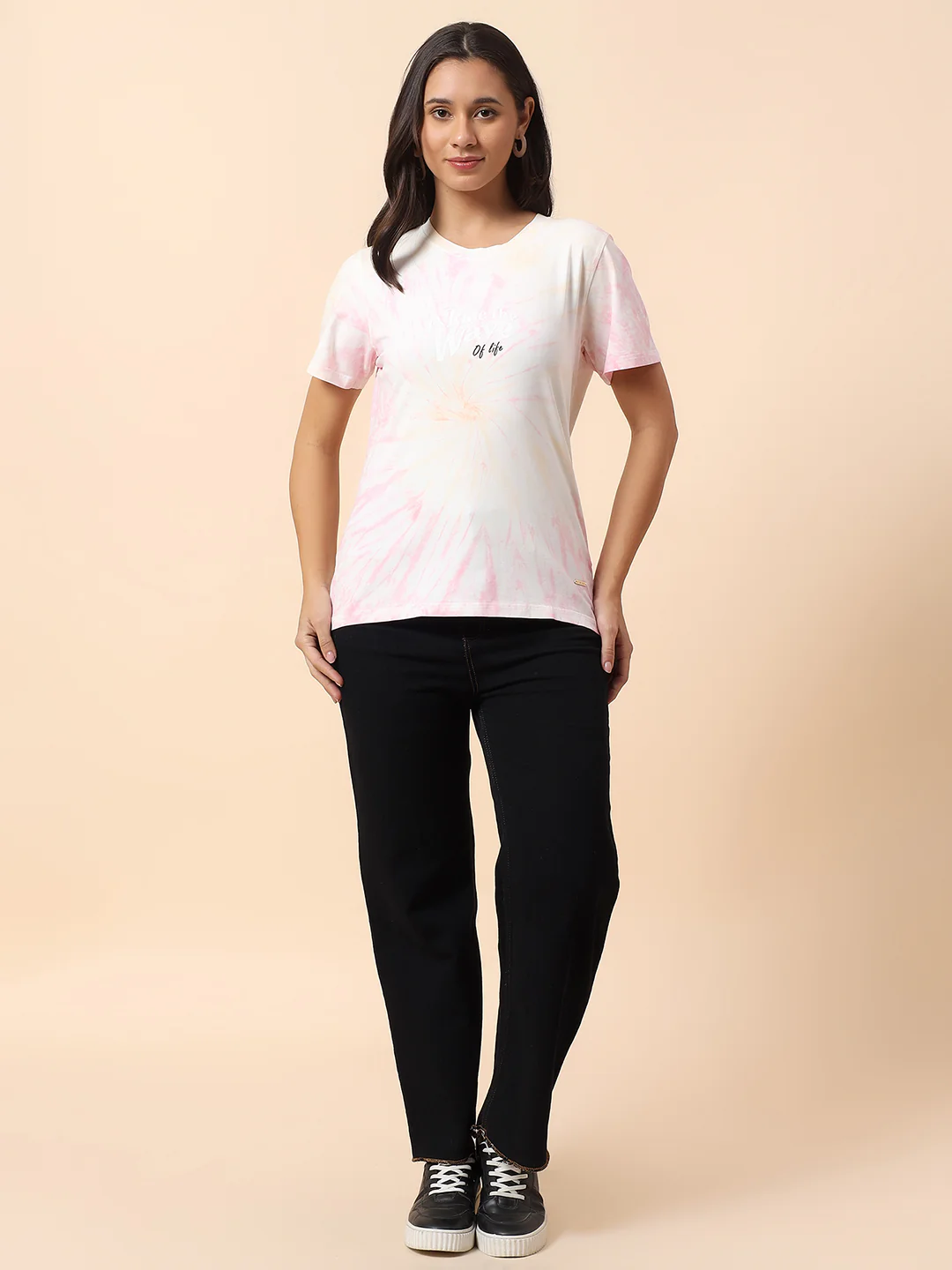 T-Shirt for Women l Breathable & Soft with Color Fastness Regular Fit Round Neck Poly Cotton Fabric Printed Pattern