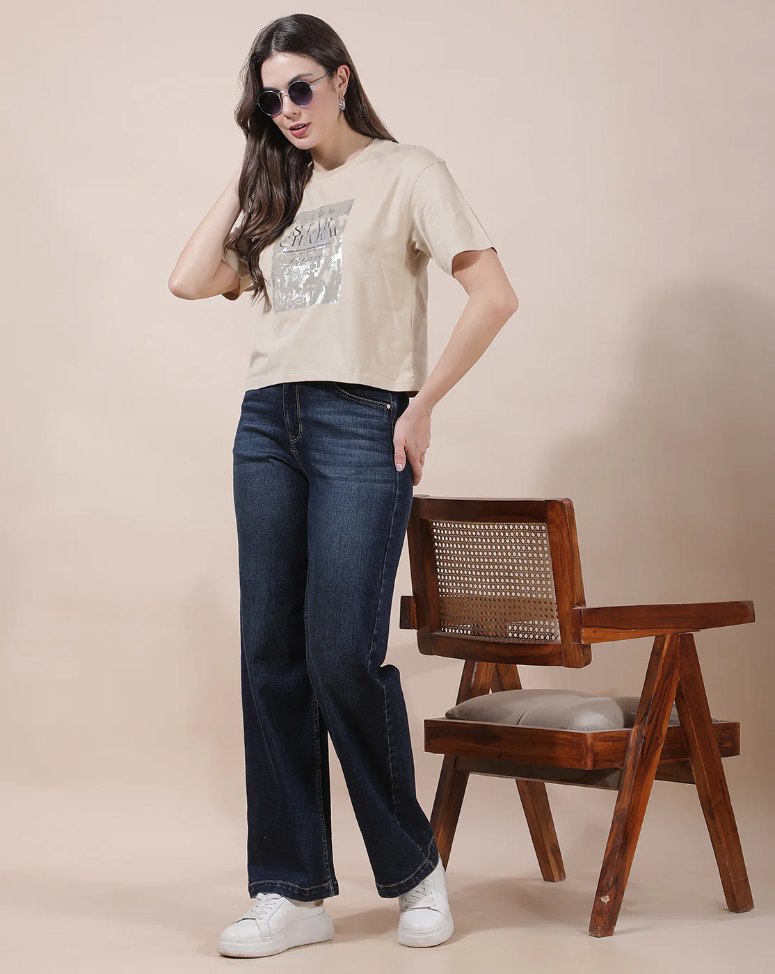 T-Shirt for Women l Breathable & Soft with Color Fastness Regular Fit Round Neck Poly Cotton Fabric Printed Pattern