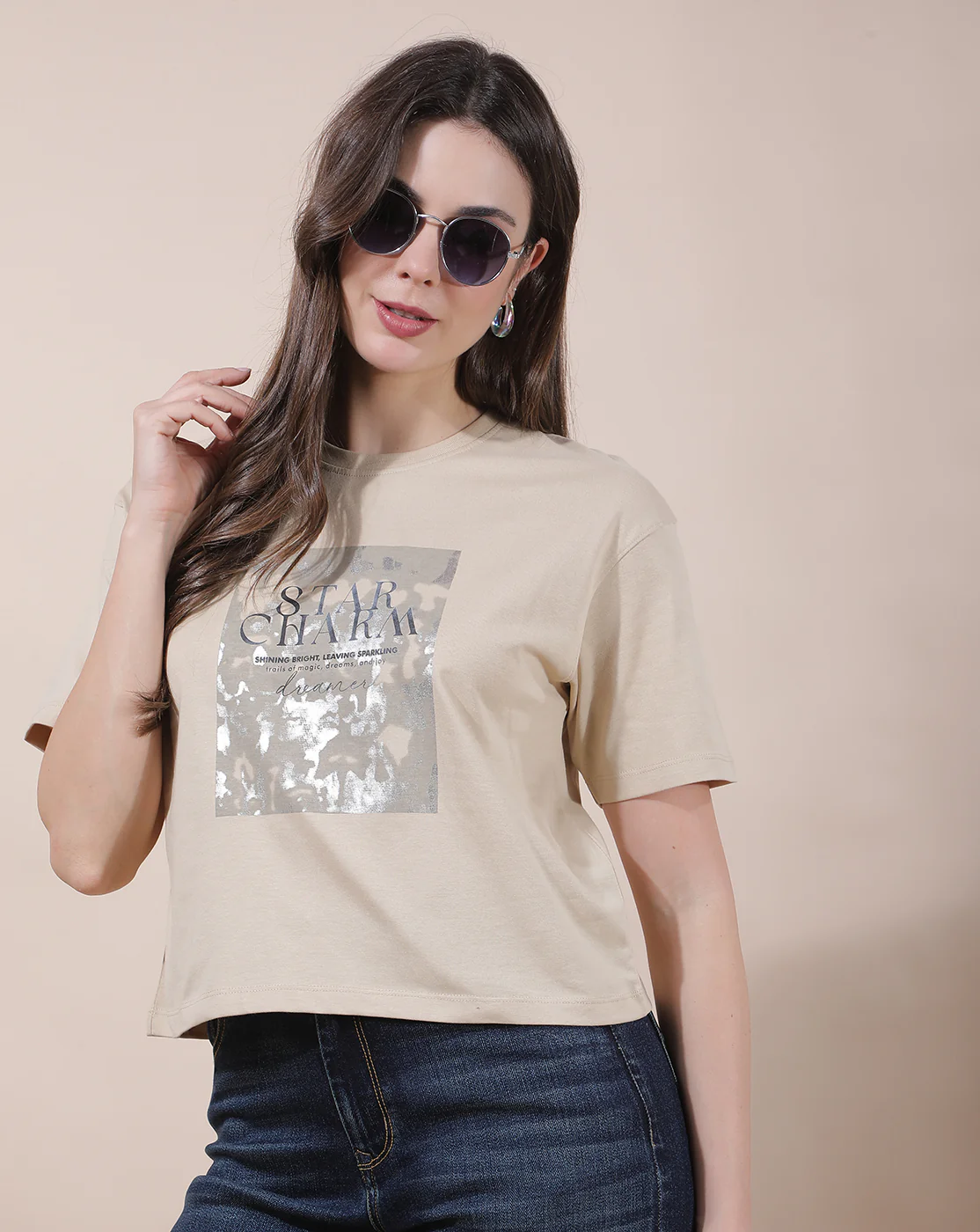 T-Shirt for Women l Breathable & Soft with Color Fastness Regular Fit Round Neck Poly Cotton Fabric Printed Pattern - Image 3