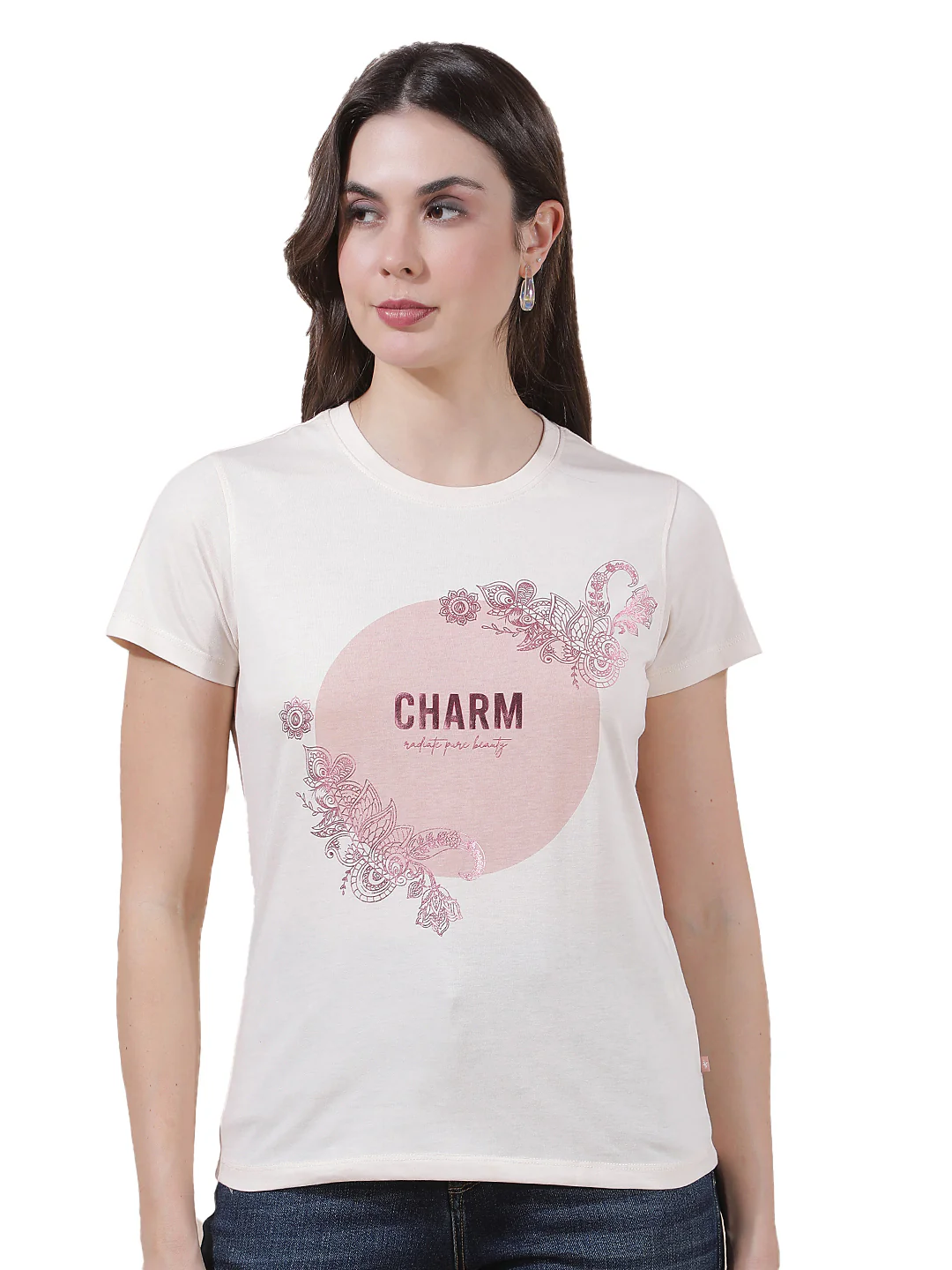 T-Shirt for Women l Breathable & Soft with Color Fastness Regular Fit Round Neck Poly Cotton Fabric Printed Pattern - Image 10