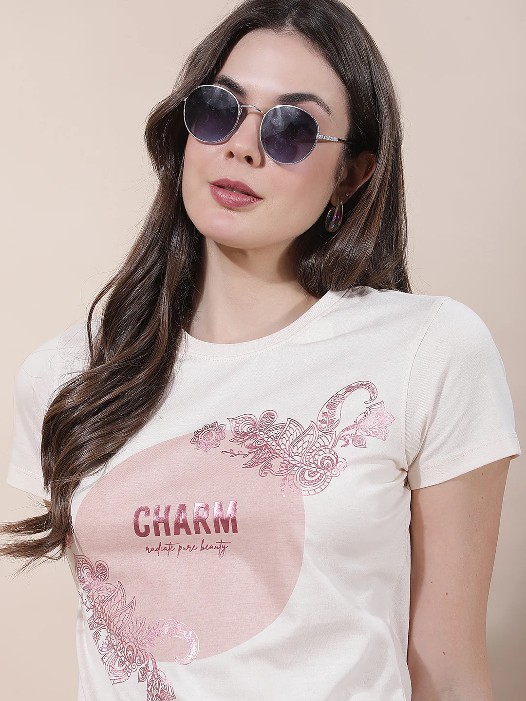 T-Shirt for Women l Breathable & Soft with Color Fastness Regular Fit Round Neck Poly Cotton Fabric Printed Pattern - Image 2