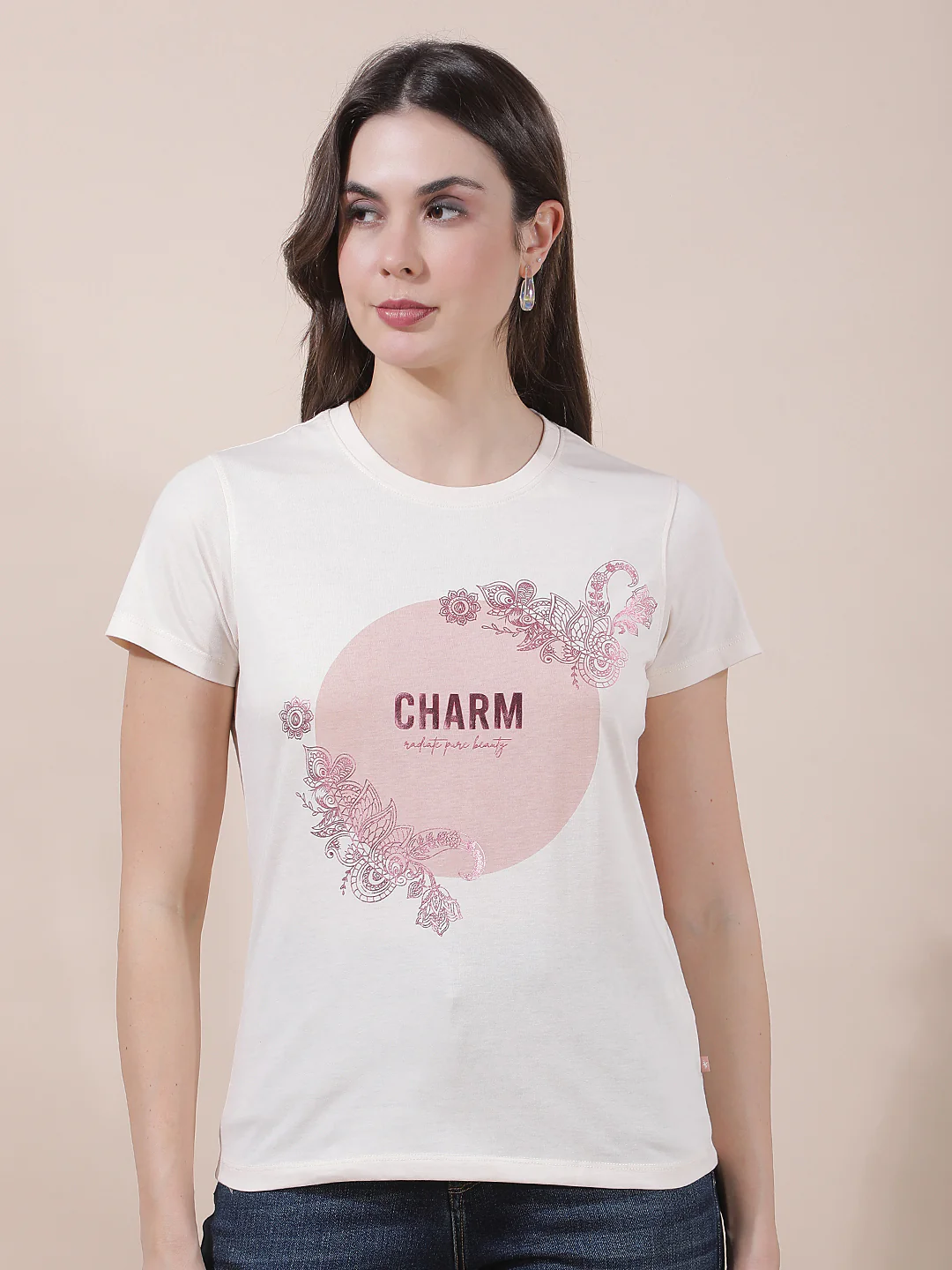T-Shirt for Women l Breathable & Soft with Color Fastness Regular Fit Round Neck Poly Cotton Fabric Printed Pattern - Image 4