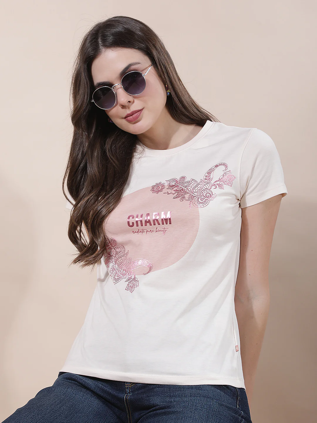 T-Shirt for Women l Breathable & Soft with Color Fastness Regular Fit Round Neck Poly Cotton Fabric Printed Pattern - Image 9