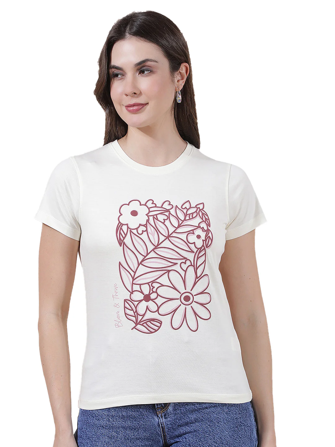 T-Shirt for Women l Breathable & Soft with Color Fastness Regular Fit Round Neck Poly Cotton Fabric Printed Pattern - Image 10
