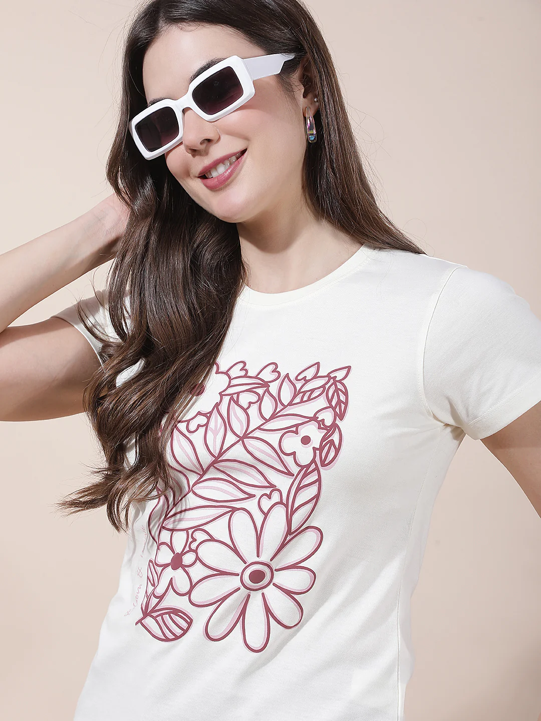 T-Shirt for Women l Breathable & Soft with Color Fastness Regular Fit Round Neck Poly Cotton Fabric Printed Pattern - Image 3