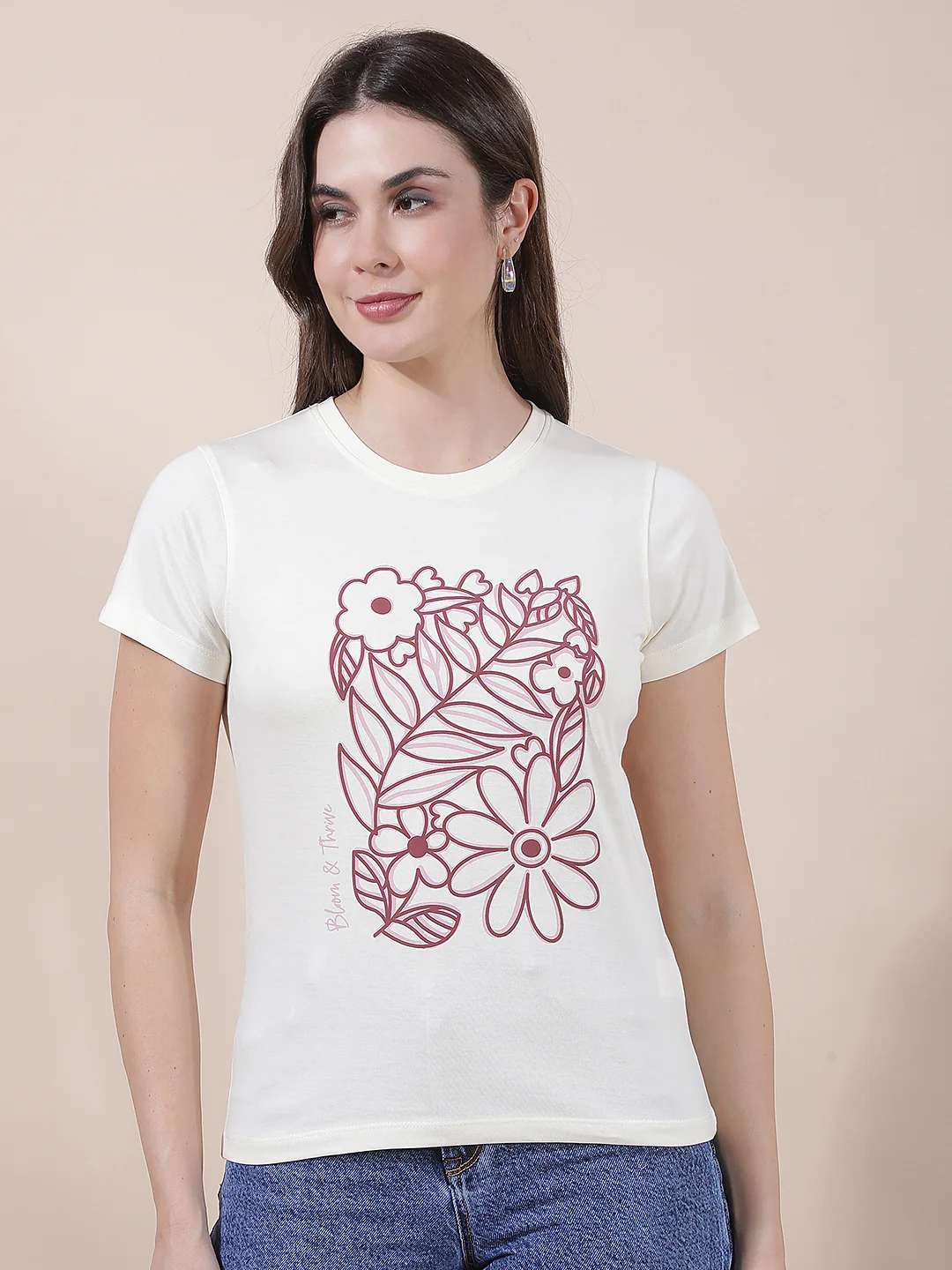 T-Shirt for Women l Breathable & Soft with Color Fastness Regular Fit Round Neck Poly Cotton Fabric Printed Pattern - Image 5