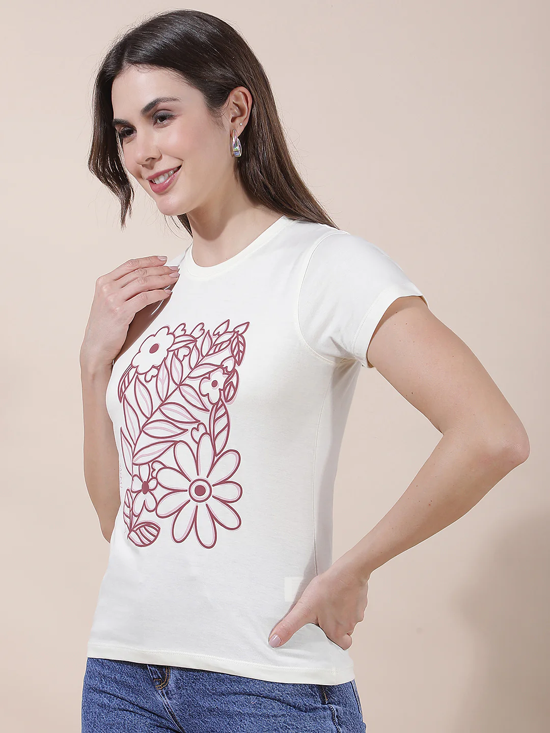 T-Shirt for Women l Breathable & Soft with Color Fastness Regular Fit Round Neck Poly Cotton Fabric Printed Pattern - Image 6