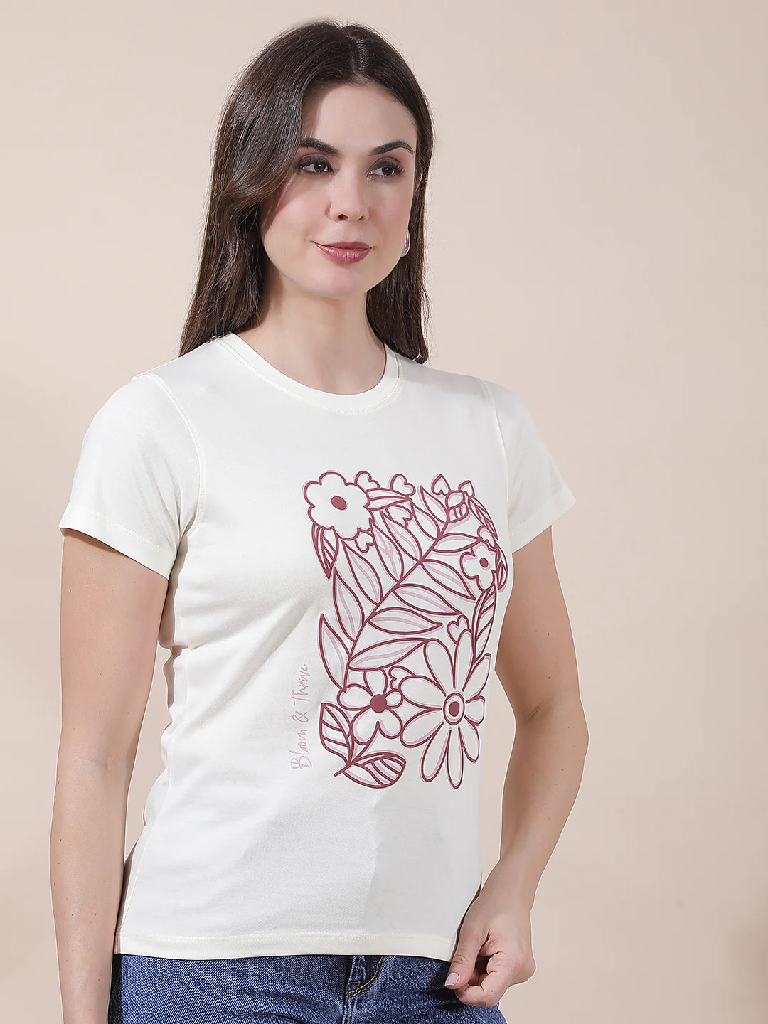 T-Shirt for Women l Breathable & Soft with Color Fastness Regular Fit Round Neck Poly Cotton Fabric Printed Pattern - Image 7