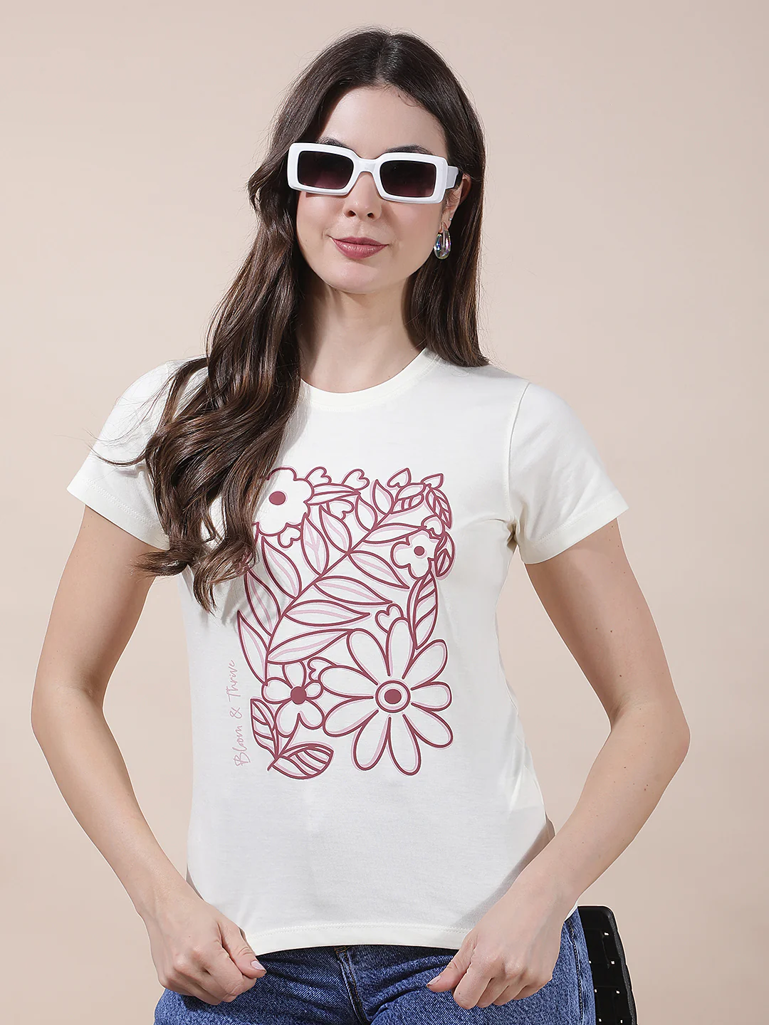T-Shirt for Women l Breathable & Soft with Color Fastness Regular Fit Round Neck Poly Cotton Fabric Printed Pattern - Image 9