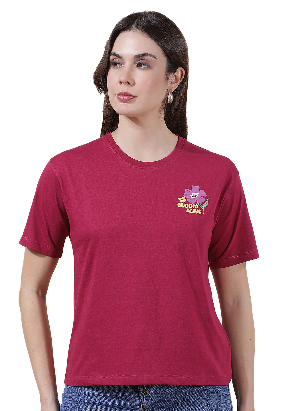 T-Shirt for Women l Breathable & Soft with Color Fastness Regular Fit Round Neck Poly Cotton Fabric Printed Pattern - Image 10