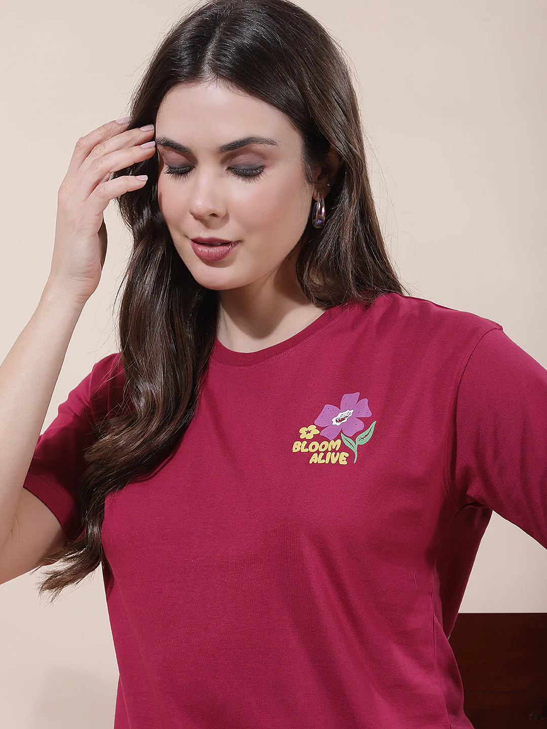 T-Shirt for Women l Breathable & Soft with Color Fastness Regular Fit Round Neck Poly Cotton Fabric Printed Pattern - Image 2