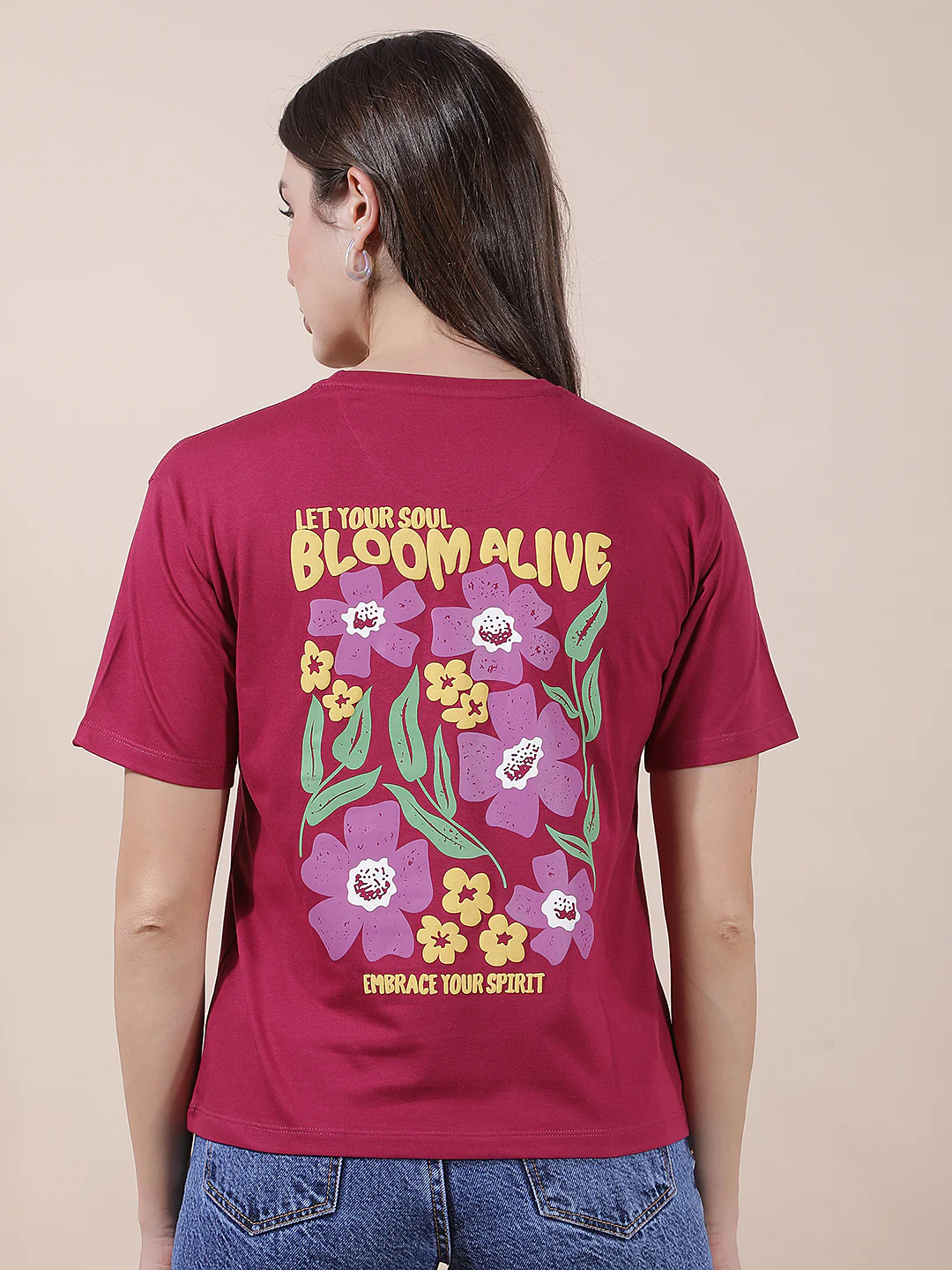 T-Shirt for Women l Breathable & Soft with Color Fastness Regular Fit Round Neck Poly Cotton Fabric Printed Pattern - Image 3