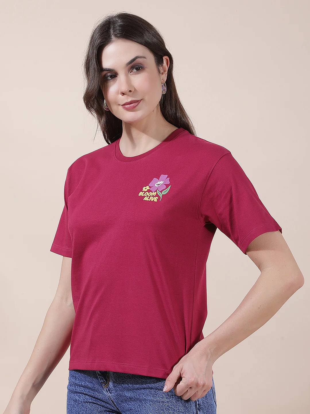 T-Shirt for Women l Breathable & Soft with Color Fastness Regular Fit Round Neck Poly Cotton Fabric Printed Pattern - Image 5