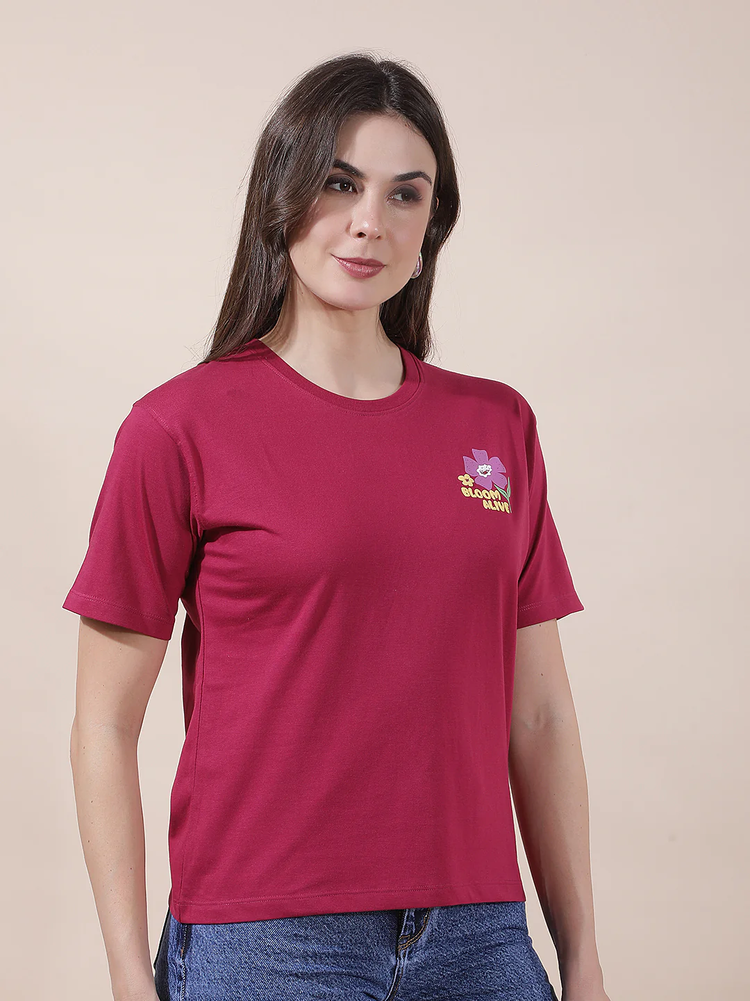 T-Shirt for Women l Breathable & Soft with Color Fastness Regular Fit Round Neck Poly Cotton Fabric Printed Pattern - Image 6