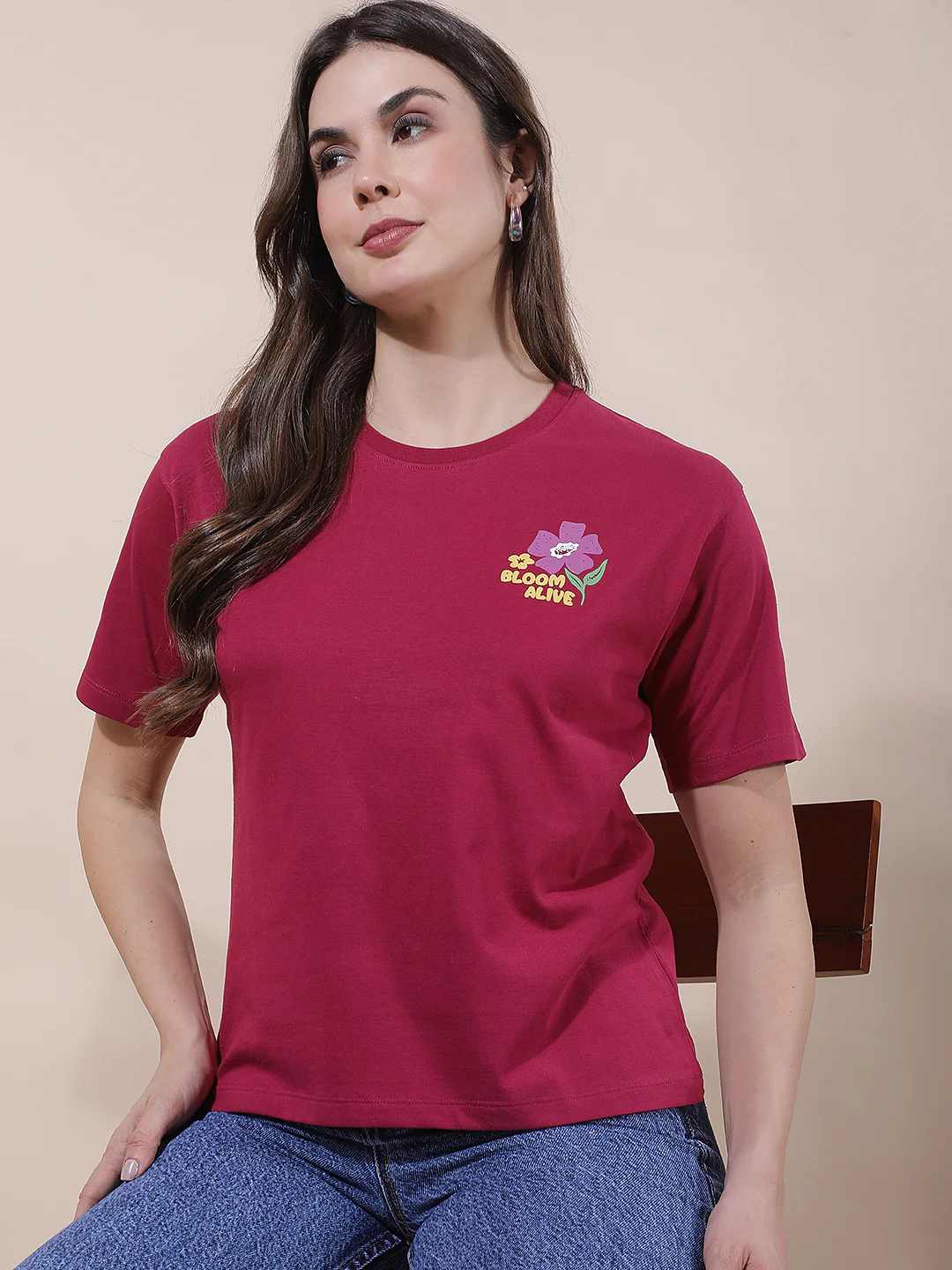 T-Shirt for Women l Breathable & Soft with Color Fastness Regular Fit Round Neck Poly Cotton Fabric Printed Pattern - Image 9
