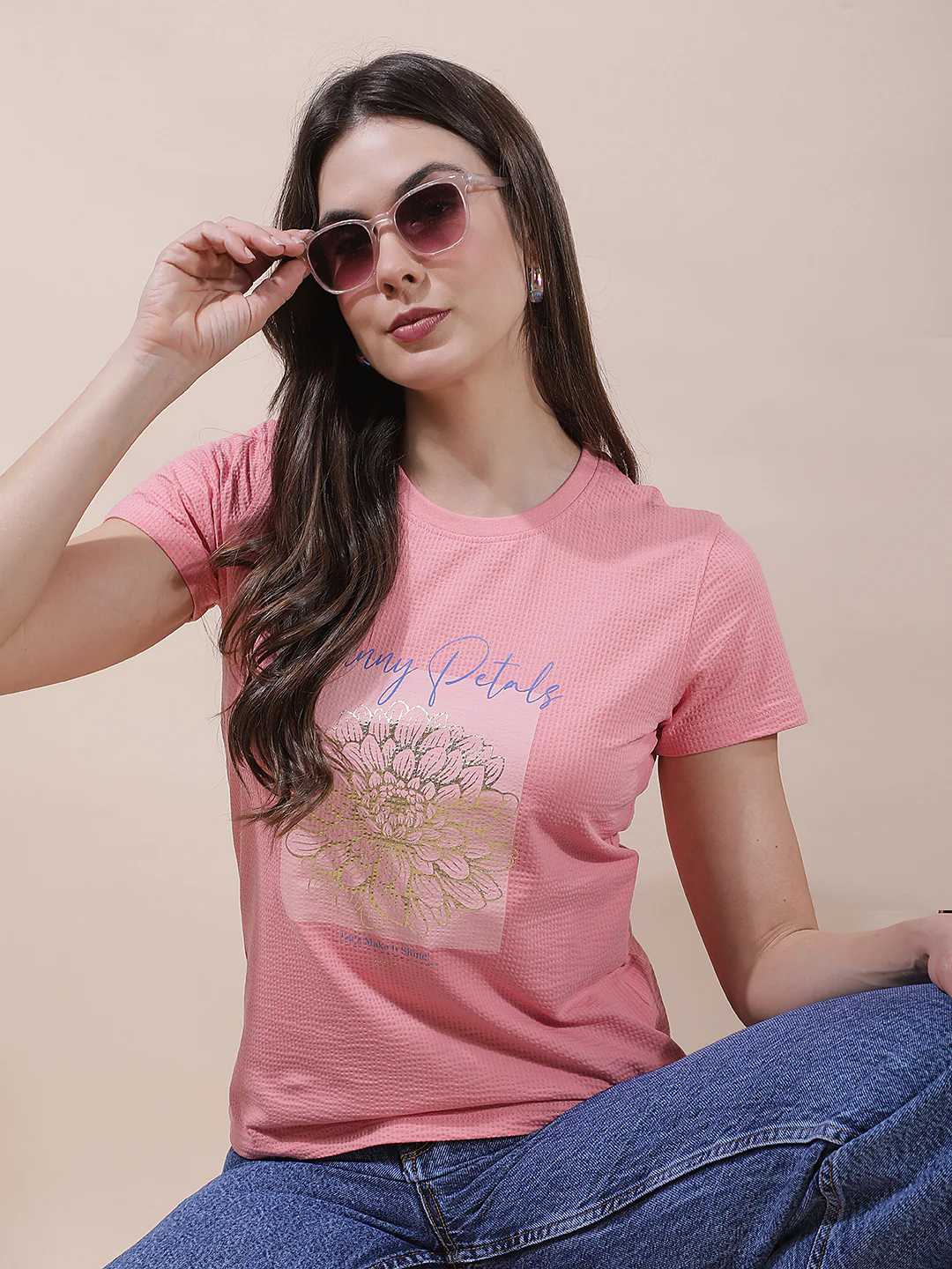 T-Shirt for Women l Breathable & Soft with Color Fastness Regular Fit Round Neck Poly Cotton Fabric Printed Pattern - Image 2