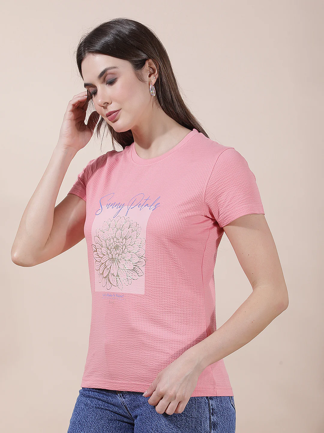 T-Shirt for Women l Breathable & Soft with Color Fastness Regular Fit Round Neck Poly Cotton Fabric Printed Pattern - Image 8