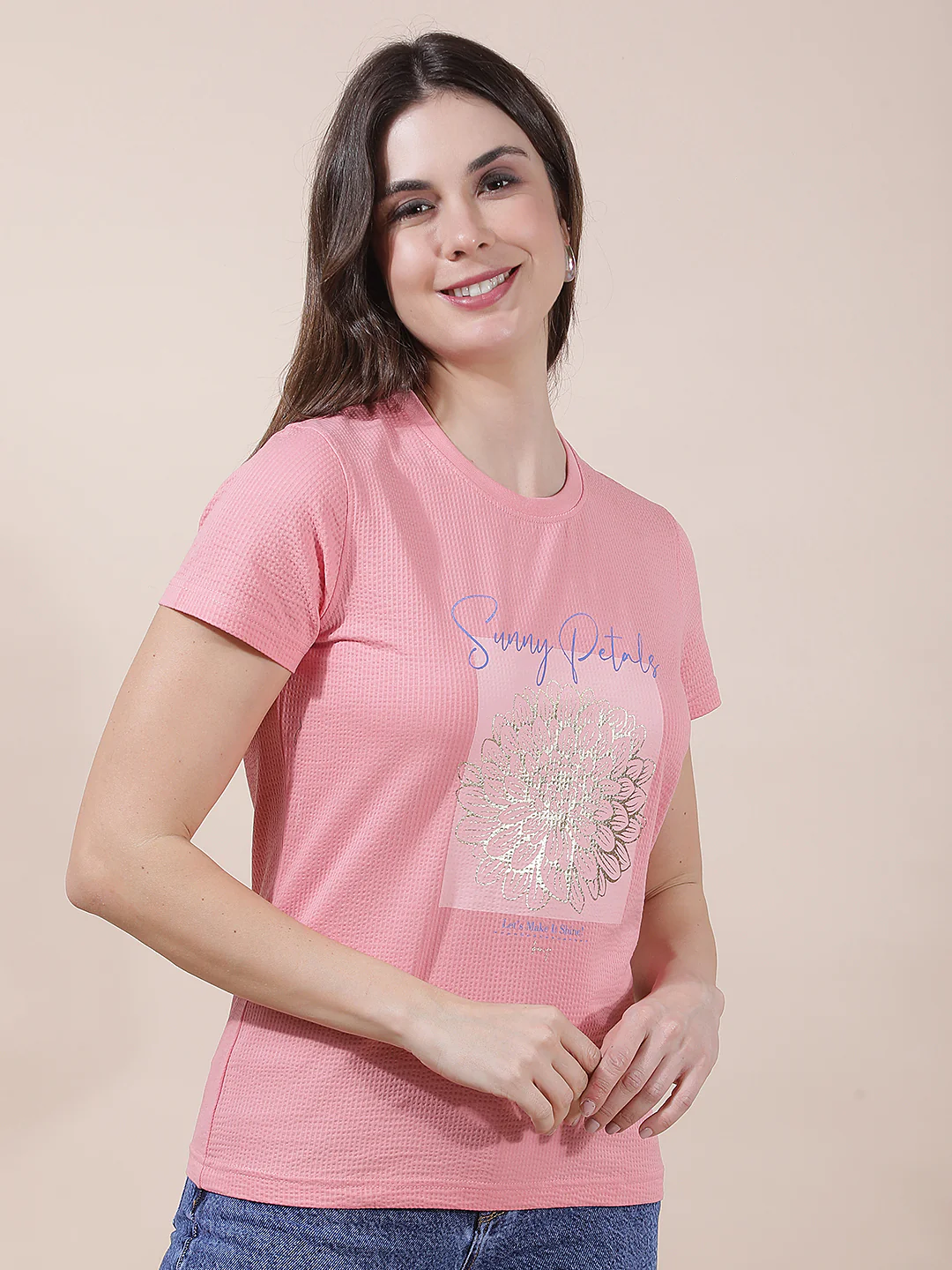 T-Shirt for Women l Breathable & Soft with Color Fastness Regular Fit Round Neck Poly Cotton Fabric Printed Pattern - Image 9