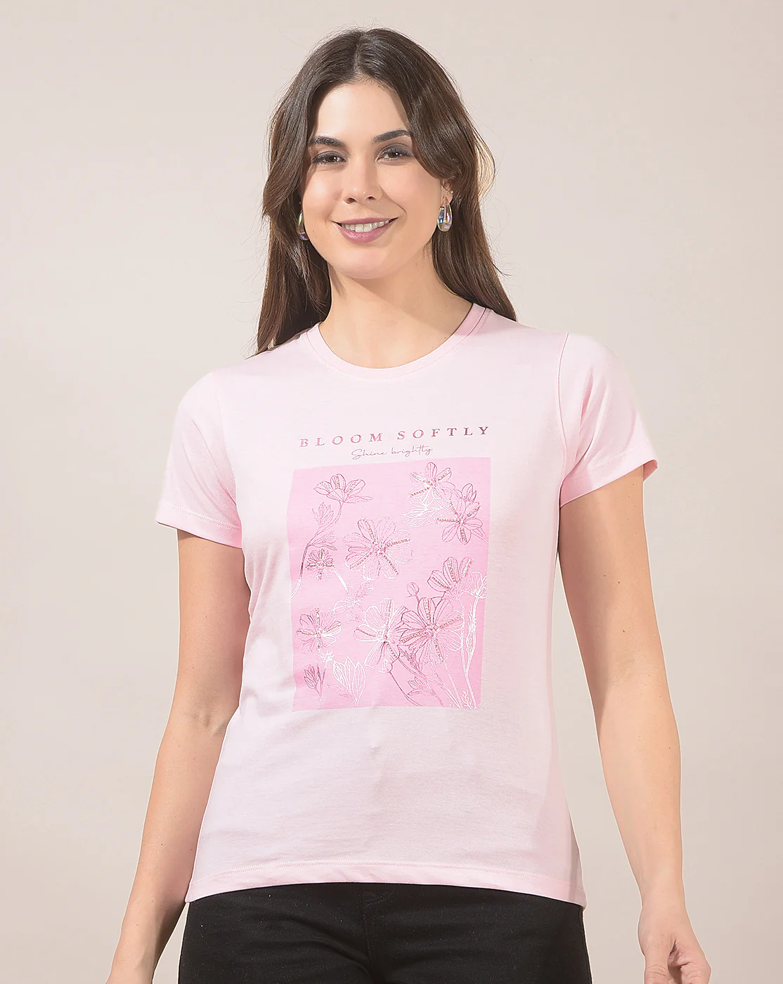 T-Shirt for Women l Breathable & Soft with Color Fastness Regular Fit Round Neck Poly Cotton Fabric Printed Pattern - Image 4